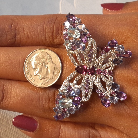 PRICE IS FIRM. 925 Genuine Multi Gemstones Butterfly Ring. - Picture 6 of 11